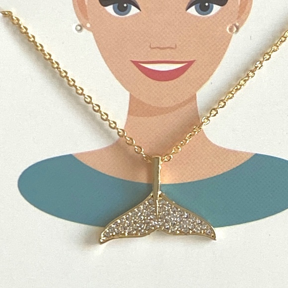 Gold Plated Paver Rhinestone Whale Tail Pendant Necklace #N210 - Picture 8 of 8